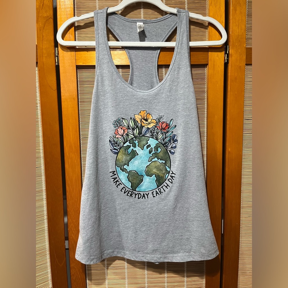 🔒 Ideal T by Next Level gray Earth Day tank, size M